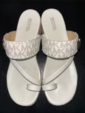 Like New Michael Kors Beige Logo Strap Toe-Ring Sandals